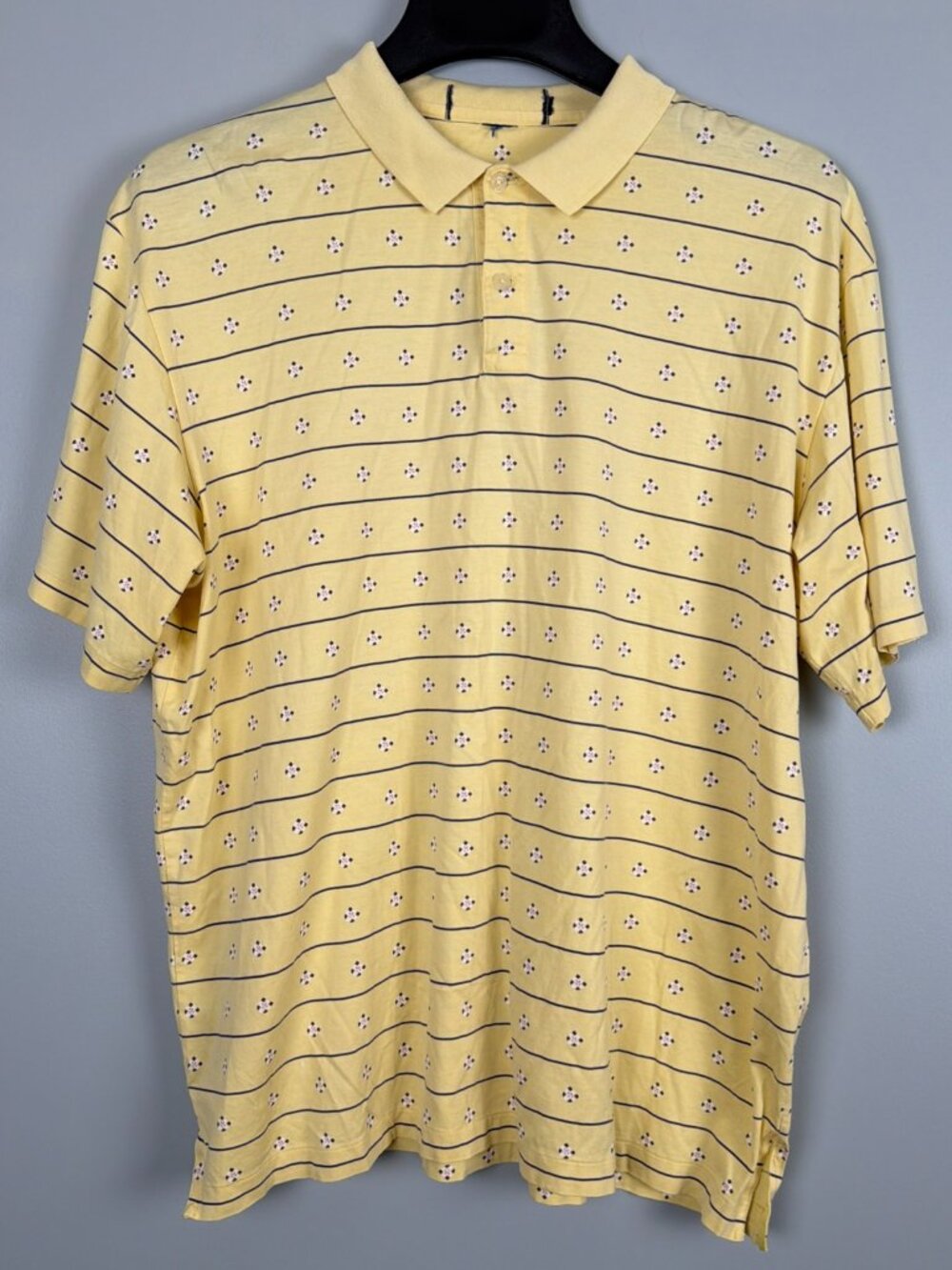 Vintage Ralph Lauren Shirt Men L Yellow Polo Golf Club Crest Shield Print Stripe